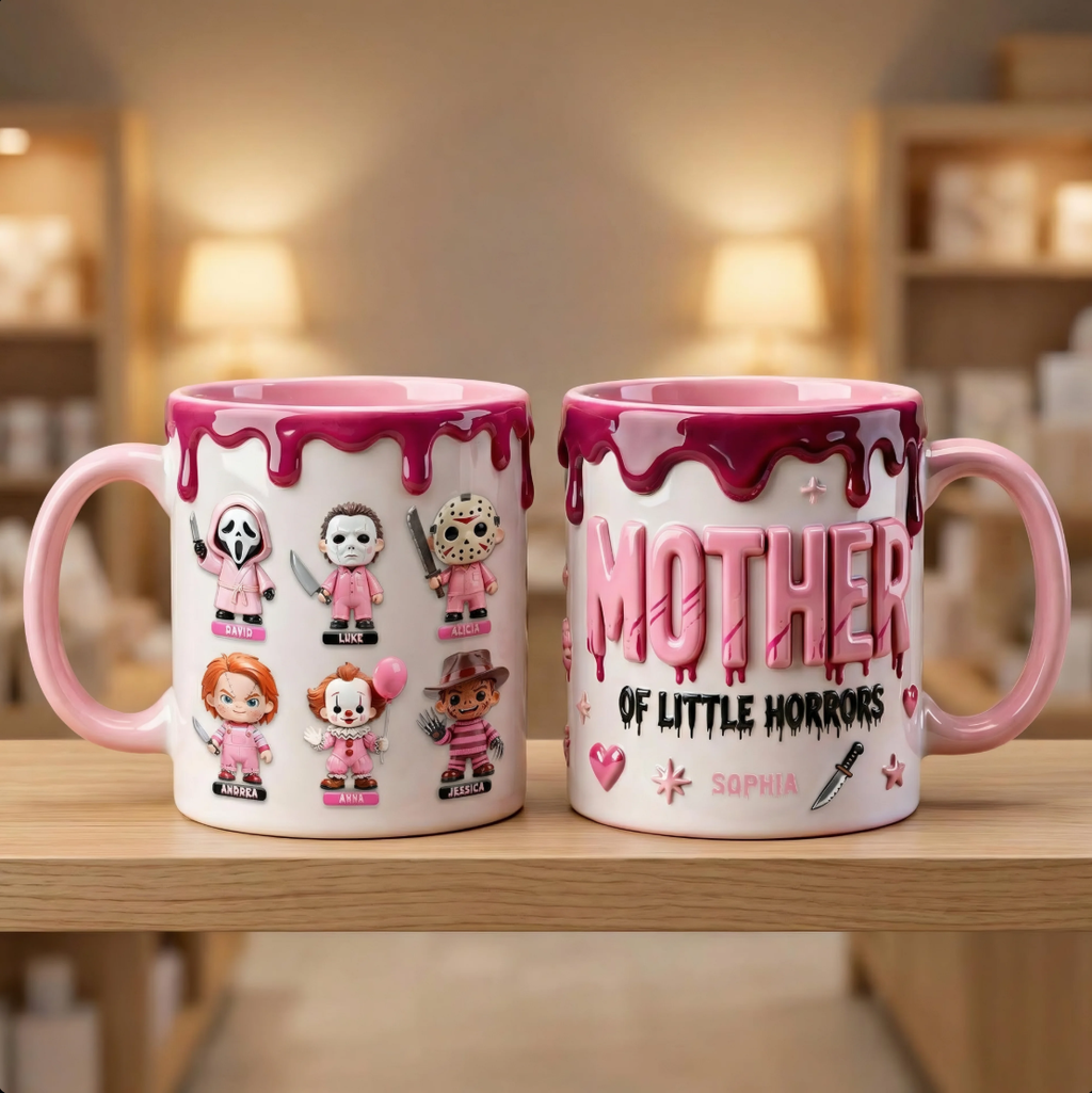 Personalized Horror Movies Mug for Mom with Kids Characters Gift Mug GradoCreations