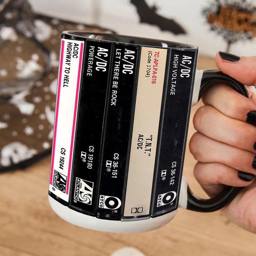 Retro AC/DC Albums Cassette Accent Mug for Music Lovers GradoCreations