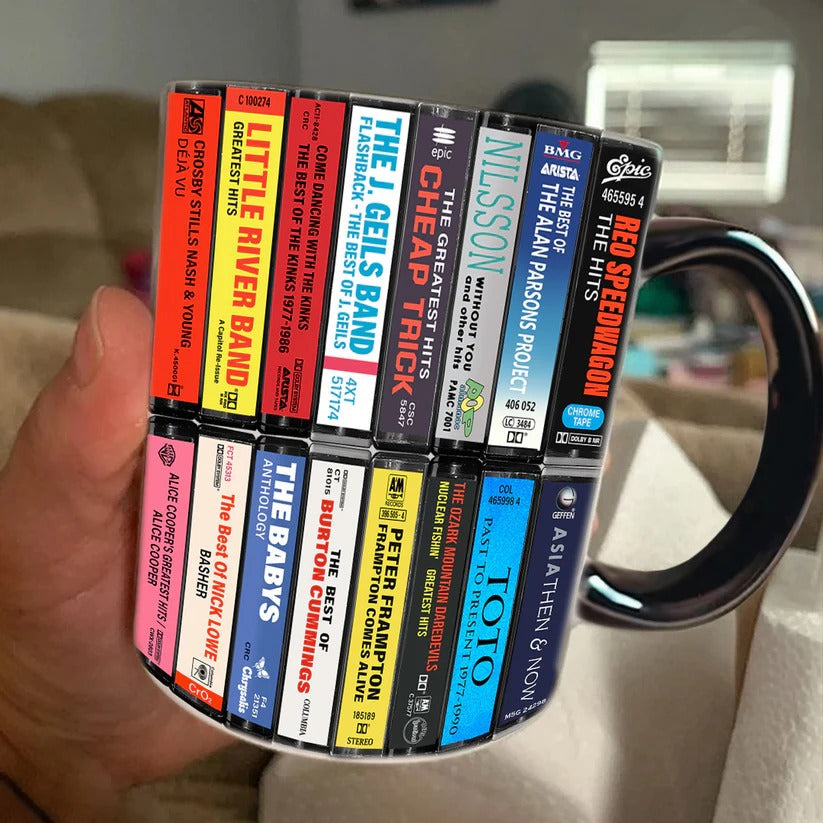 70s & 80s Rock Cassette Collection Accent Mug Ceramic Gift GradoCreations