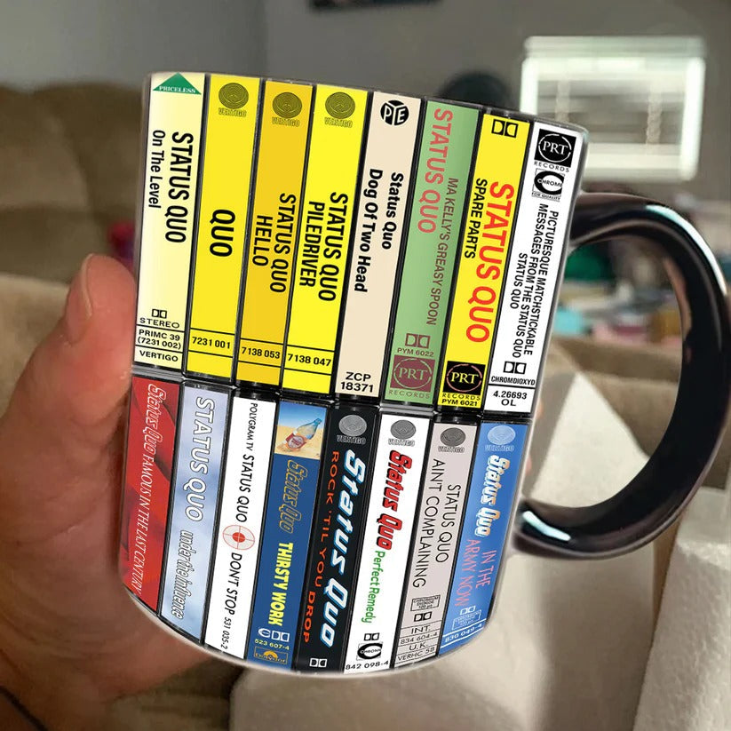 Retro Status Quo Albums Cassette Collection Accent Mug - Ceramic Drinkware Gift GradoCreations