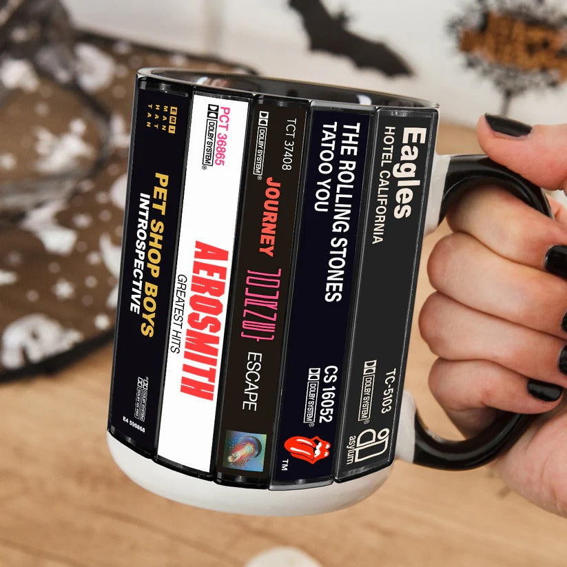 Retro 80's Rock Albums Cassette Accent Mug Gift for Music Lovers GradoCreations