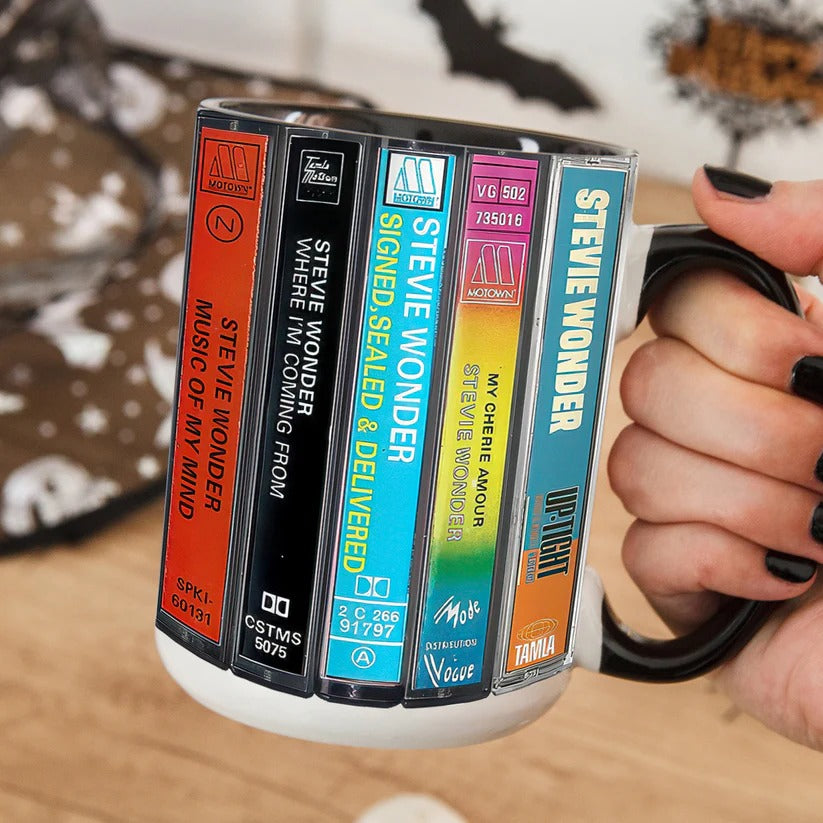 Retro Stevie Wonder Cassette Accent Mug for Music Lovers GradoCreations