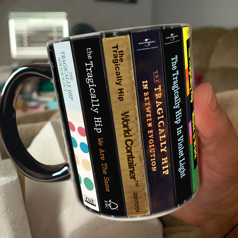 Retro Accent Mug Featuring The Tragically Hip Cassette Collection Ceramic Gift for Music Lovers GradoCreations