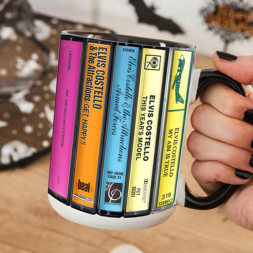 Retro Elvis Costello Albums Cassette Accent Mug Ceramic Drinkware GradoCreations