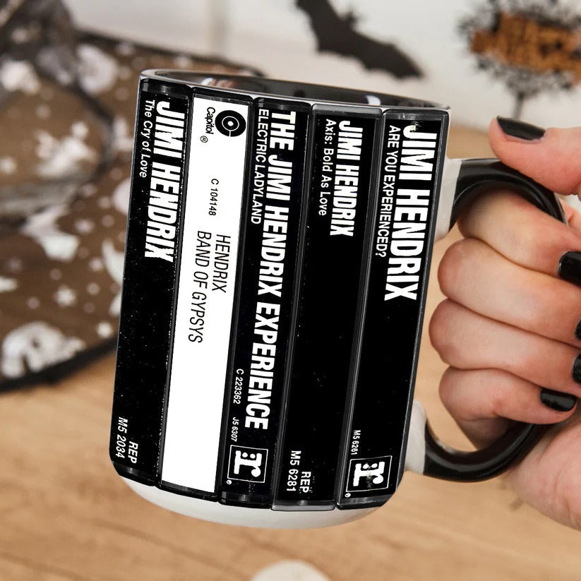 Retro Jimi Hendrix Cassette Accent Mug | Ceramic Drinkware Gift GradoCreations