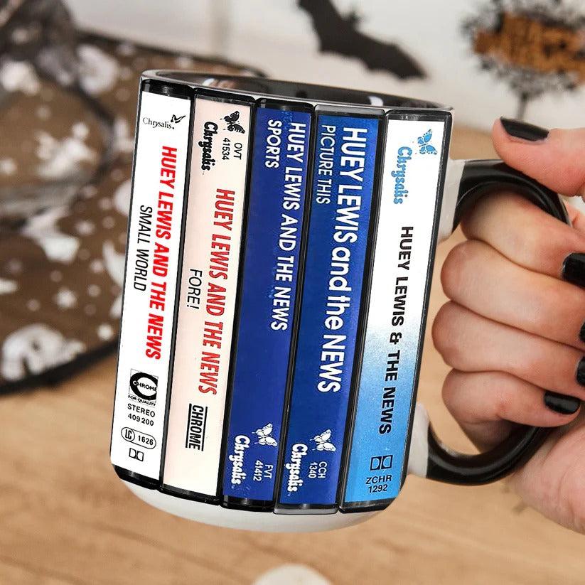Huey Lewis Cassette Collection Mug Retro Music Gift for Fans GradoCreations