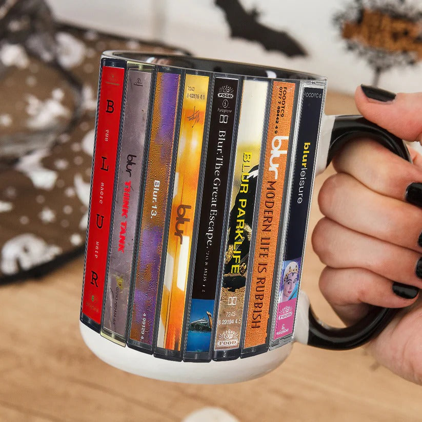 Blur Albums Retro Accent Mug Ceramic Drinkware Gift for Music Lovers GradoCreations