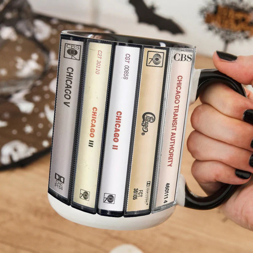 Retro Chicago Albums Cassette Accent Mug Ceramic Gift GradoCreations