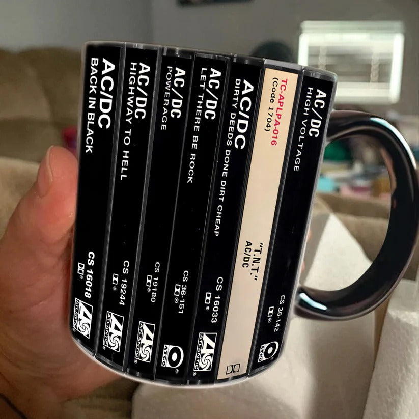 AC/DC Cassette Collection Ceramic Mug for Music Lovers GradoCreations