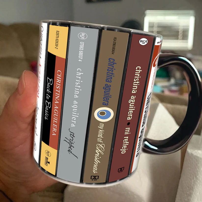 Retro Accent Mug Featuring Christina Aguilera Cassette Design for Music Lovers GradoCreations
