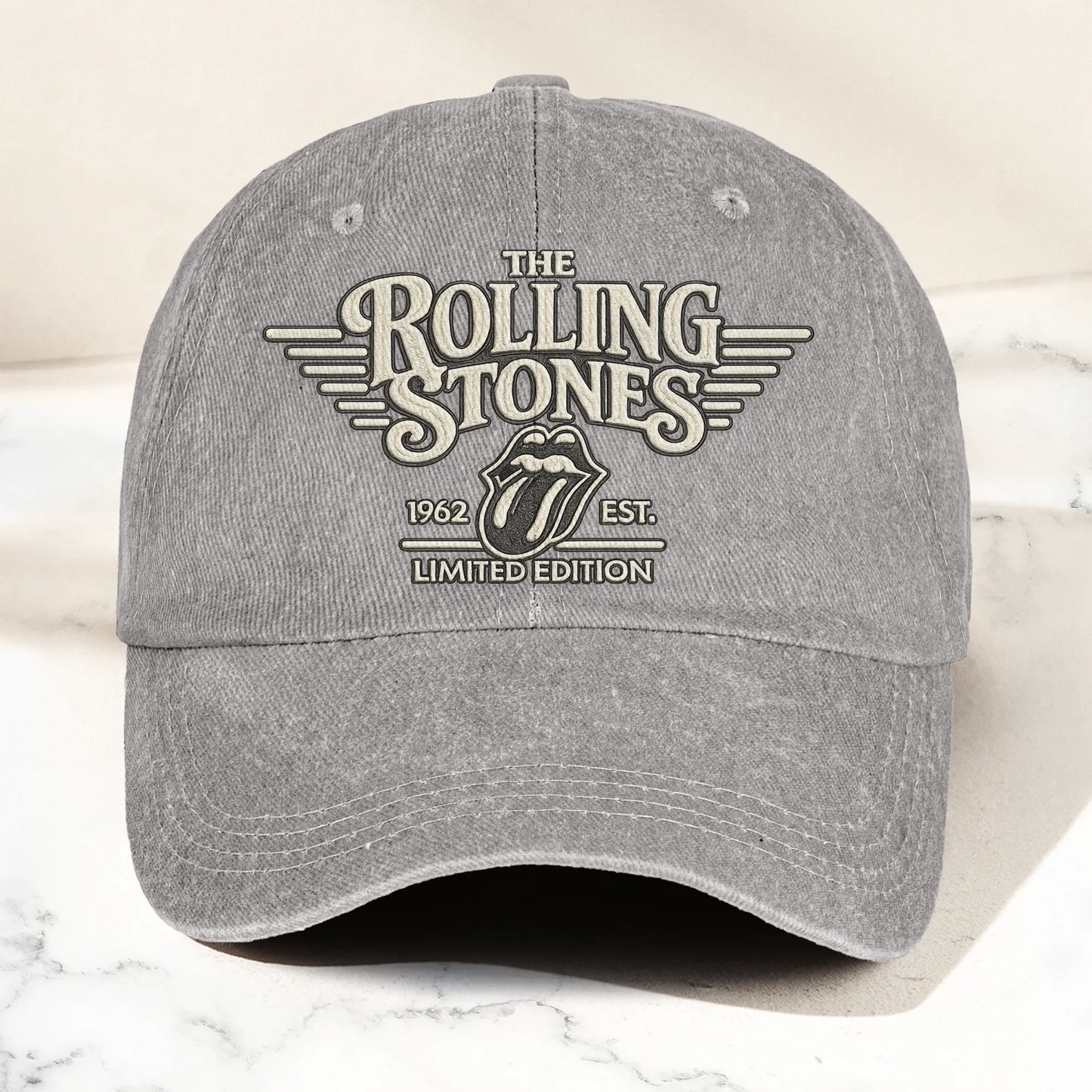 Retro Rolling Stones Denim Cap Gift for Dad | Customizable Vintage Style GradoCreations