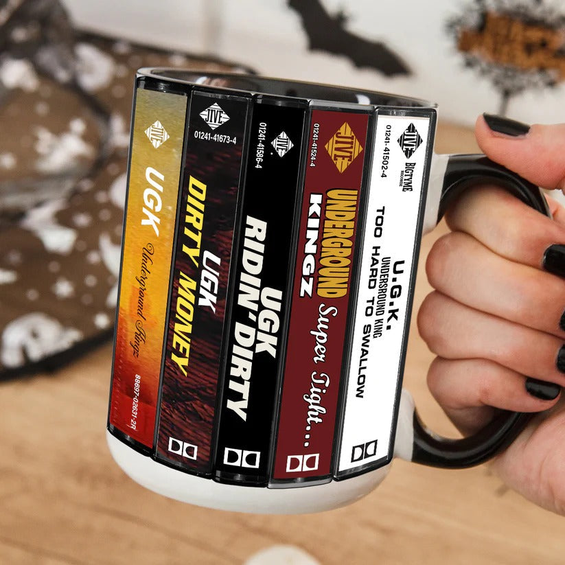 Retro Ceramic Accent Mug with UGK Cassette Designs for Music Lovers GradoCreations