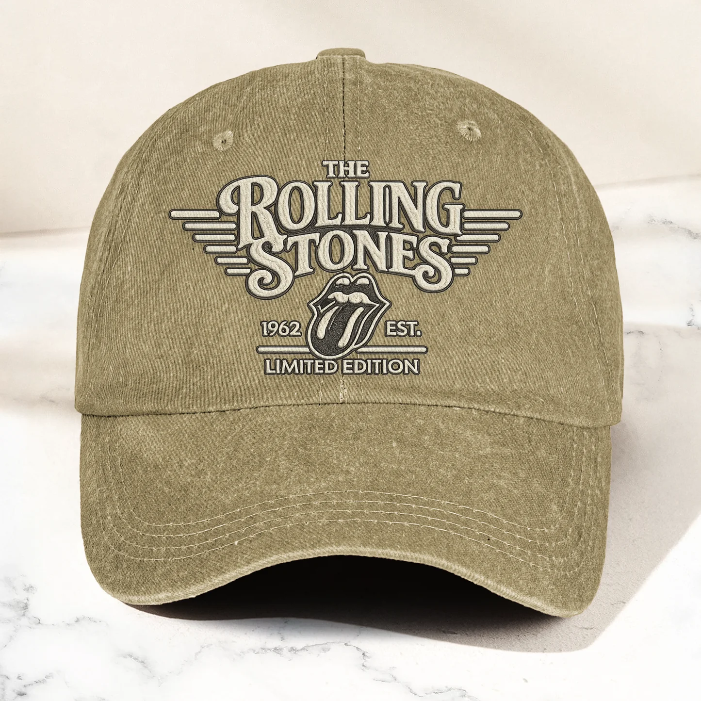 Retro Rolling Stones Denim Cap Gift for Dad | Customizable Vintage Style GradoCreations