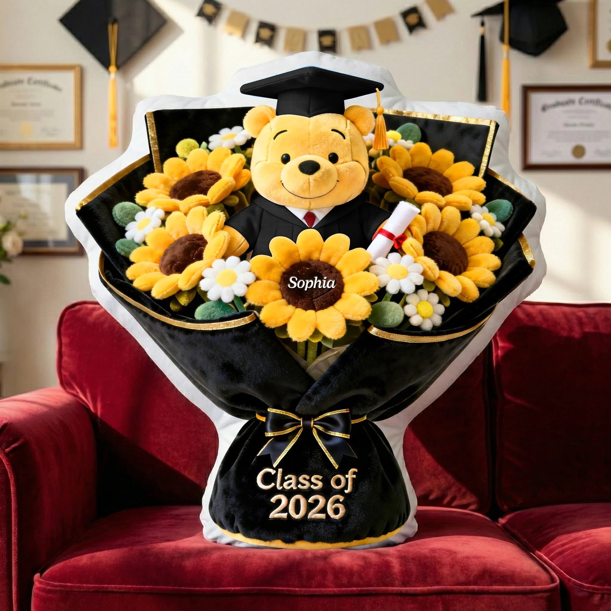 Personalized Graduation Flower Pillow with Custom Name Gift for Graduates GradoCreations