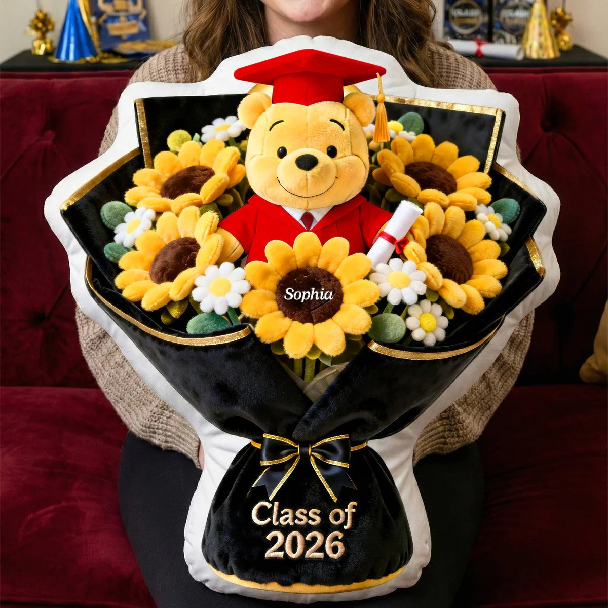 Personalized Graduation Flower Pillow with Custom Name Gift for Graduates GradoCreations
