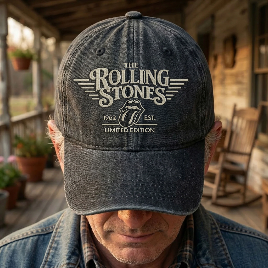 Retro Rolling Stones Denim Cap Gift for Dad | Customizable Vintage Style GradoCreations