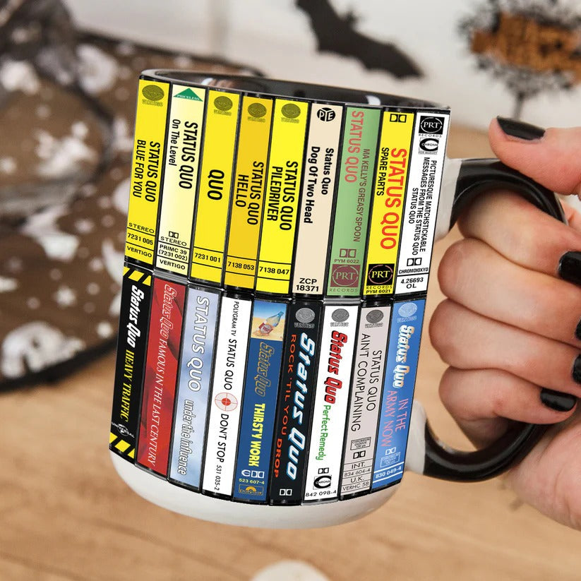 Retro Status Quo Albums Cassette Collection Accent Mug - Ceramic Drinkware Gift GradoCreations
