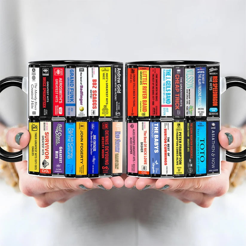 70s & 80s Rock Cassette Collection Accent Mug Ceramic Gift GradoCreations