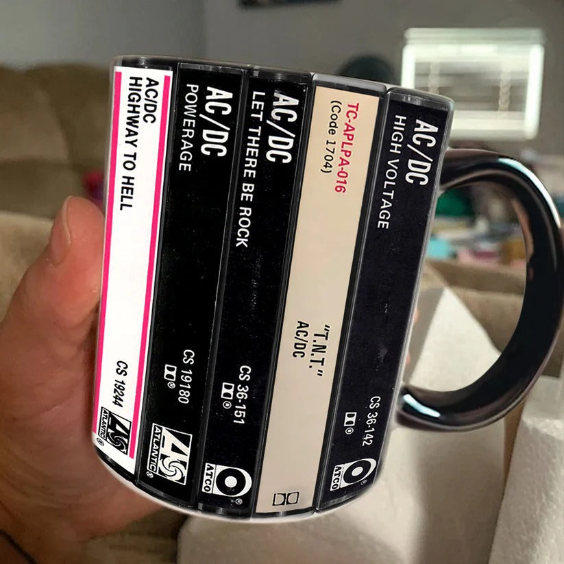 Retro AC/DC Albums Cassette Accent Mug for Music Lovers GradoCreations