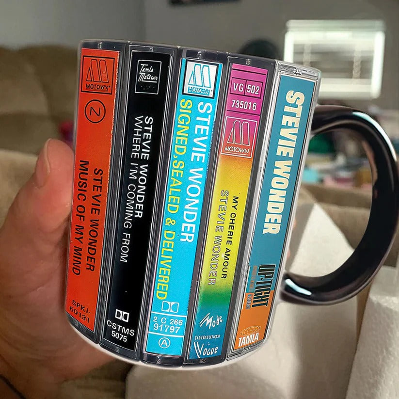Retro Stevie Wonder Cassette Accent Mug for Music Lovers GradoCreations