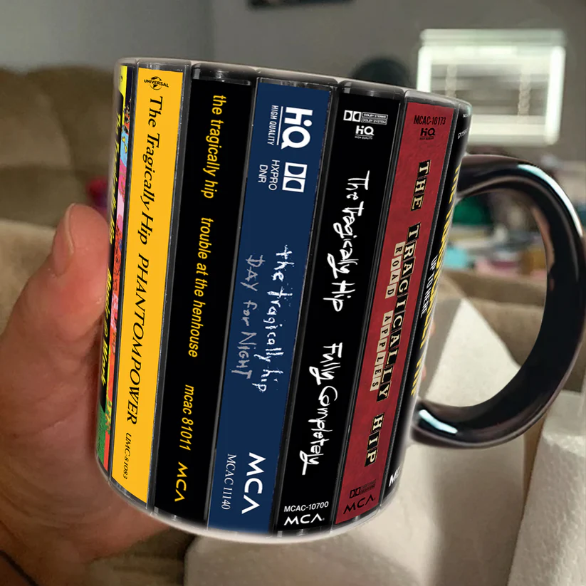 Retro Accent Mug Featuring The Tragically Hip Cassette Collection Ceramic Gift for Music Lovers GradoCreations