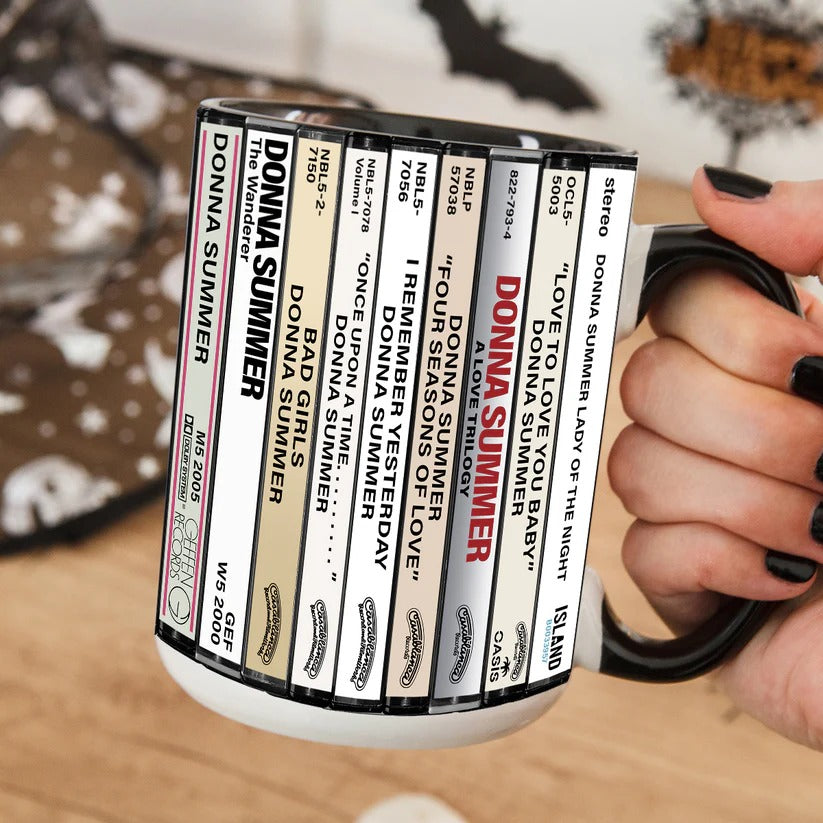 Retro Donna Summer Cassette Collection Accent Mug | Gift for Music Lovers GradoCreations