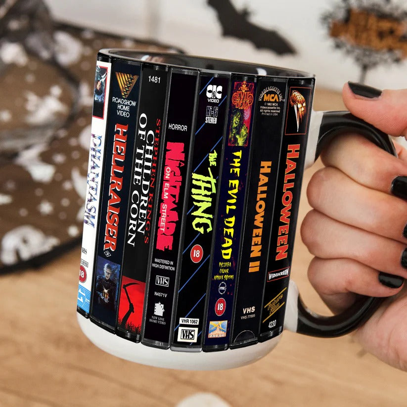 VHS Horror Movies Retro Accent Mug - Ceramic Drinkware Gift GradoCreations