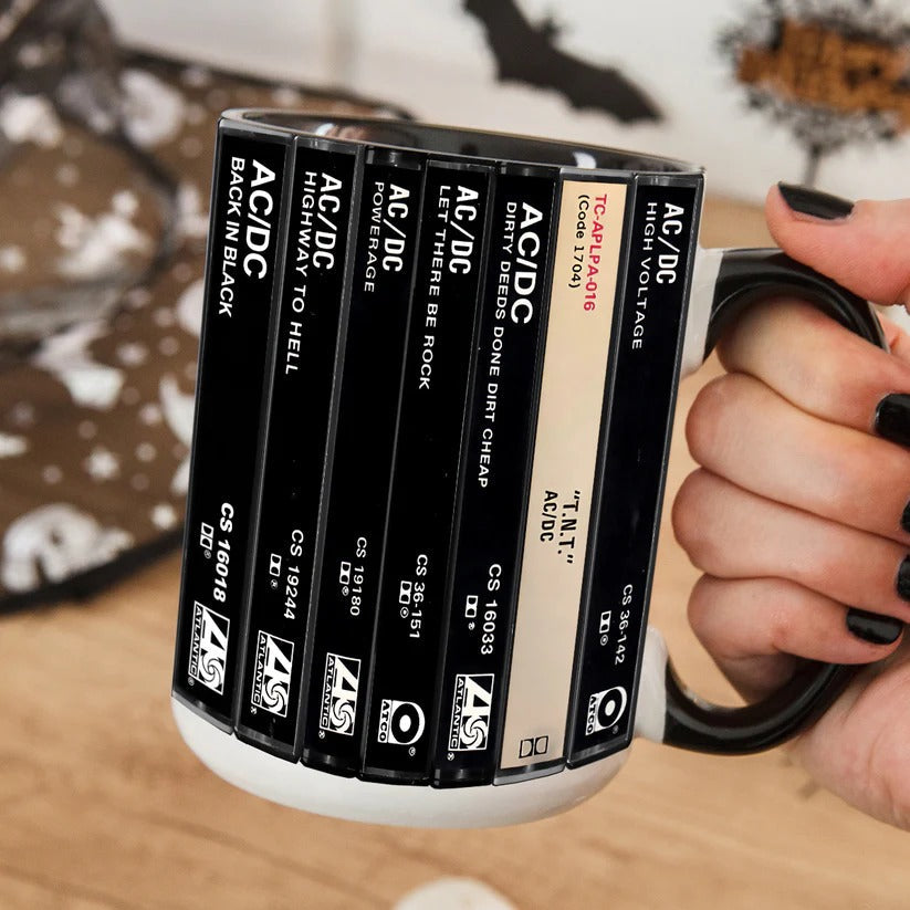 AC/DC Cassette Collection Ceramic Mug for Music Lovers GradoCreations