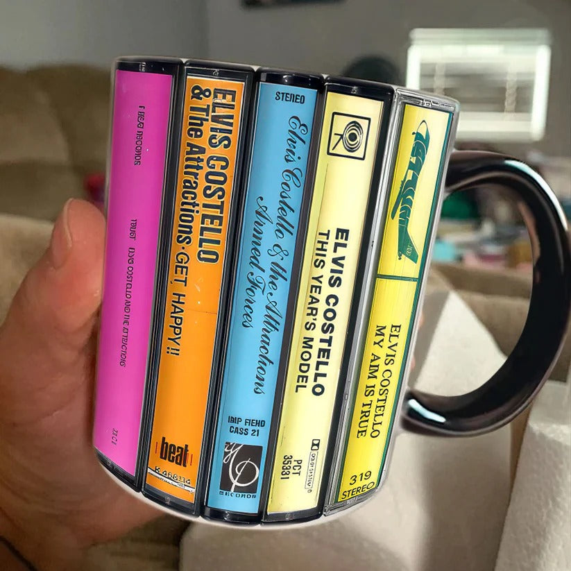 Retro Elvis Costello Albums Cassette Accent Mug Ceramic Drinkware GradoCreations