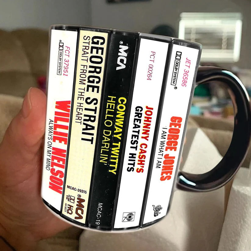 Retro Ceramic Accent Mug with Classic Country Music Cassettes GradoCreations