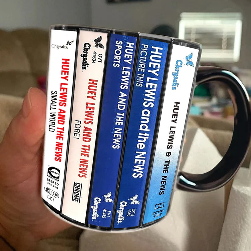 Huey Lewis Cassette Collection Mug Retro Music Gift for Fans GradoCreations