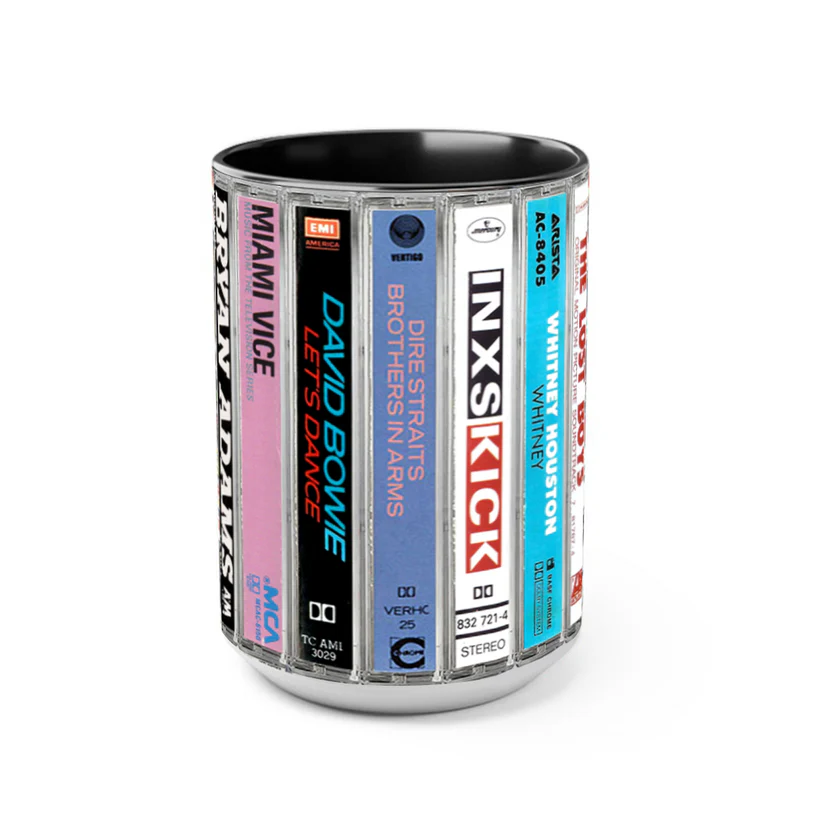 Retro 80s Pop Music Cassette Accent Mug Ceramic Drinkware GradoCreations