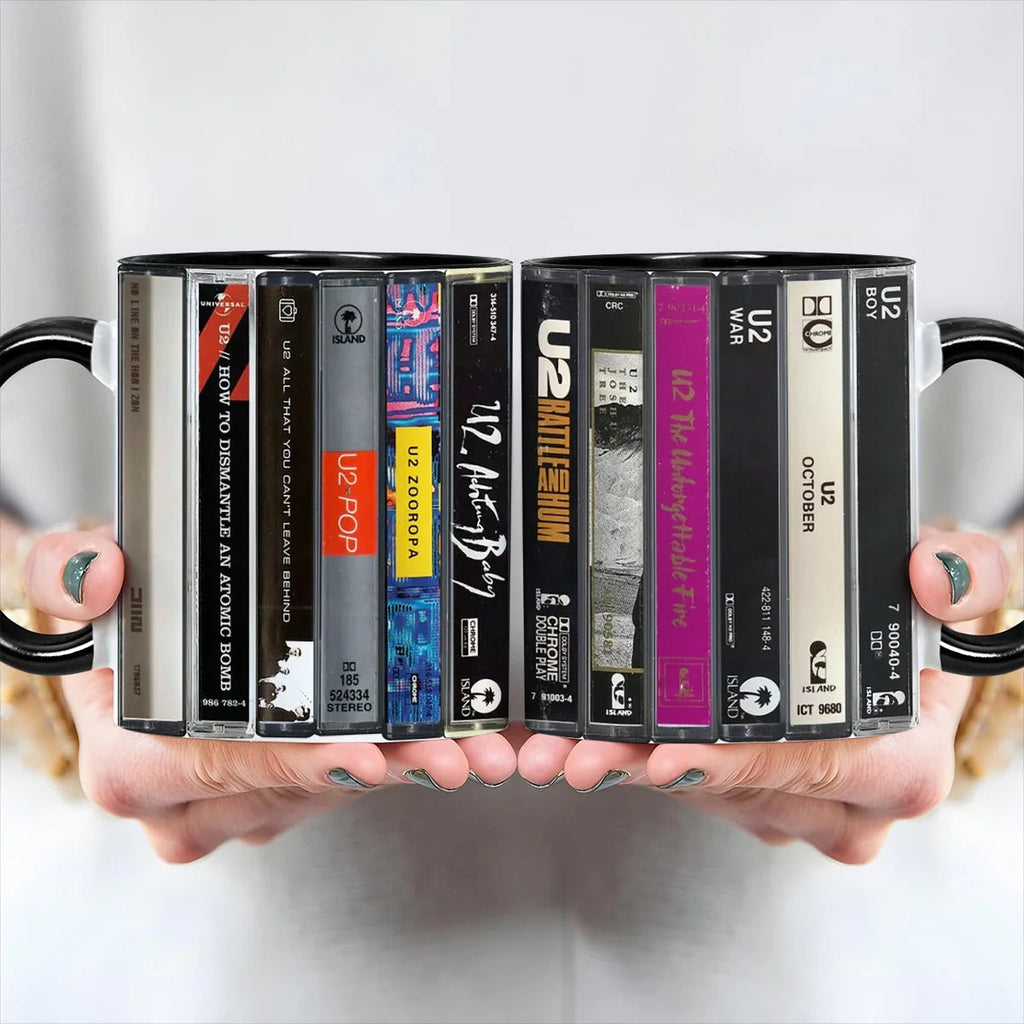 U2 Cassette Retro Accent Mug Ceramic Drinkware Gift GradoCreations