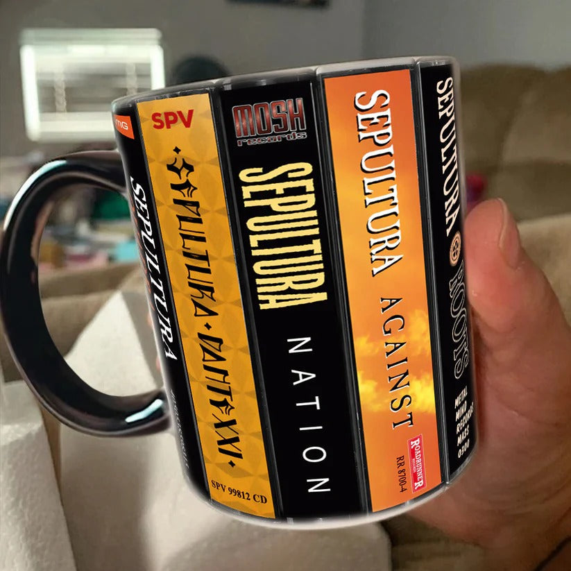 Sepultura Cassette Accent Mug Retro Ceramic Drinkware Gift GradoCreations