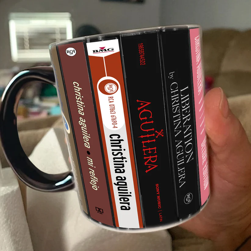 Retro Accent Mug Featuring Christina Aguilera Cassette Design for Music Lovers GradoCreations