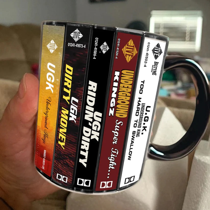 Retro Ceramic Accent Mug with UGK Cassette Designs for Music Lovers GradoCreations