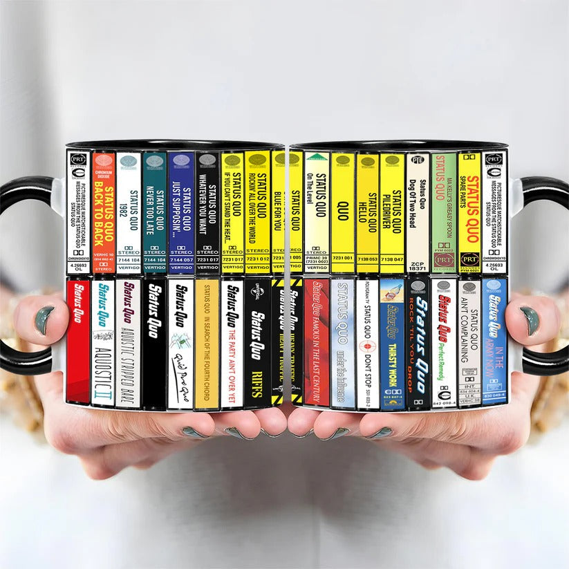 Retro Status Quo Albums Cassette Collection Accent Mug - Ceramic Drinkware Gift GradoCreations