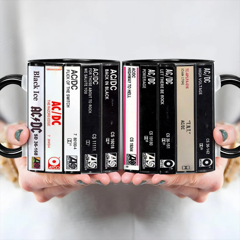 Retro AC/DC Albums Cassette Accent Mug for Music Lovers GradoCreations
