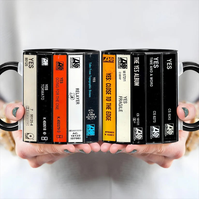 YES Albums Retro Cassette Accent Mug Ceramic Gift for Music Lovers GradoCreations