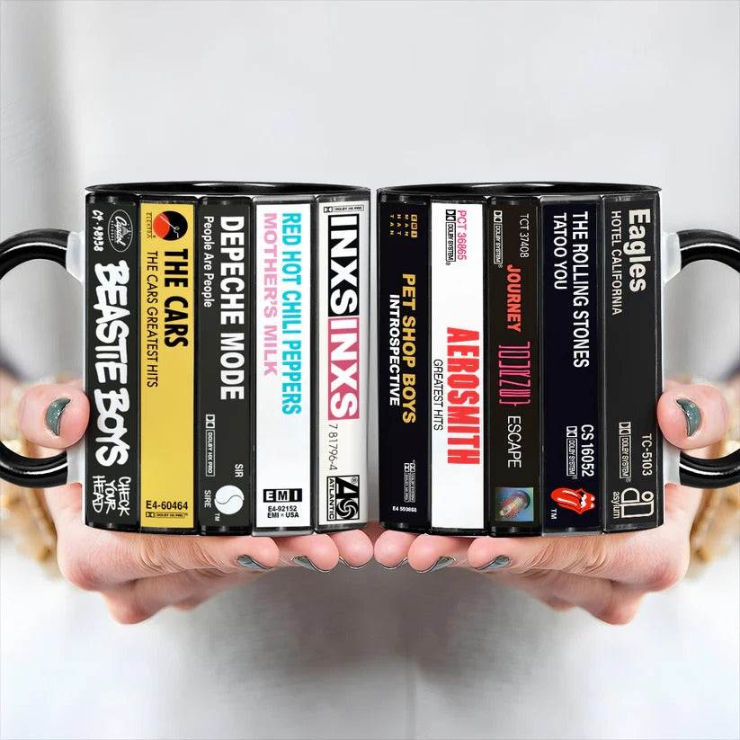 Retro 80's Rock Albums Cassette Accent Mug Gift for Music Lovers GradoCreations