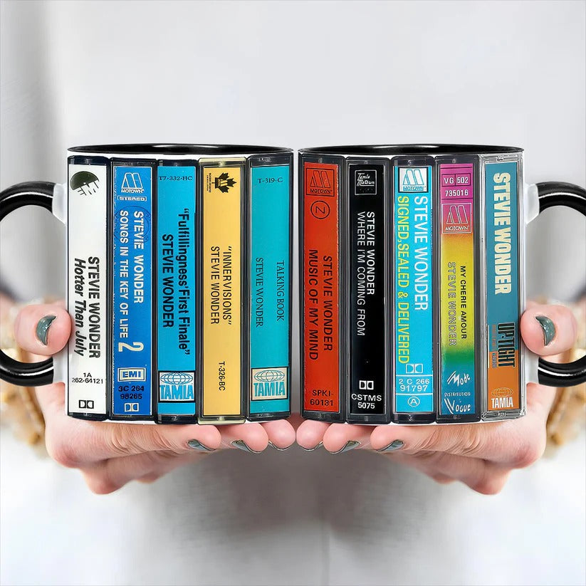 Retro Stevie Wonder Cassette Accent Mug for Music Lovers GradoCreations