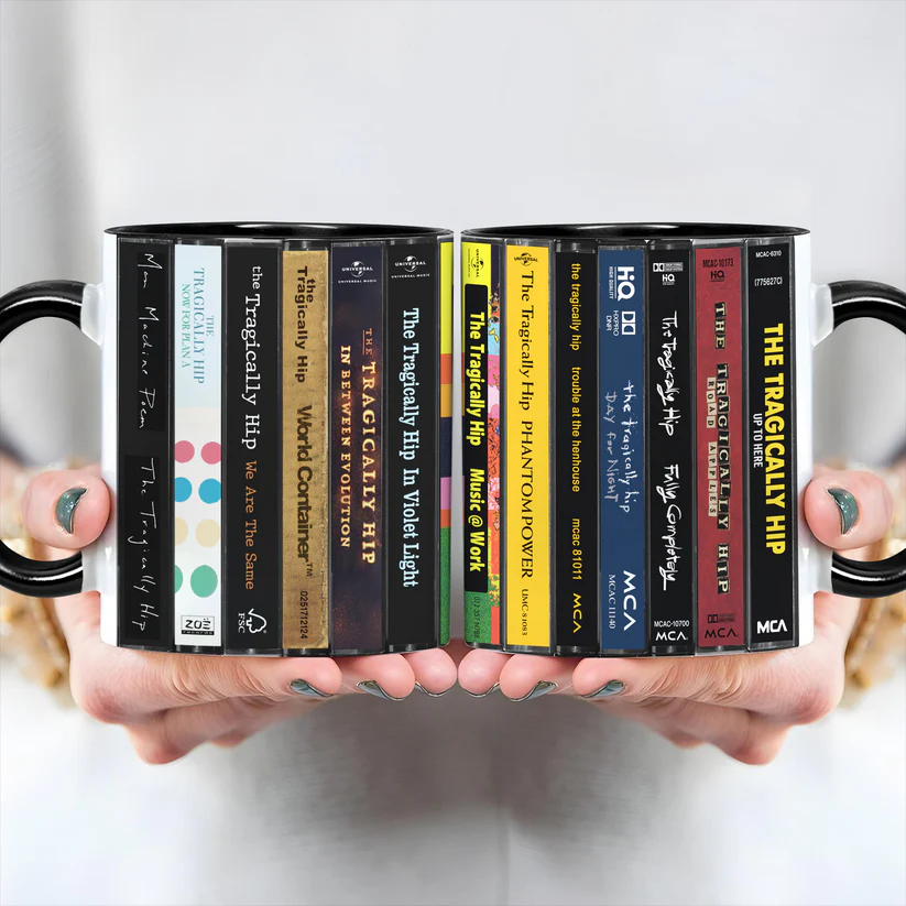 Retro Accent Mug Featuring The Tragically Hip Cassette Collection Ceramic Gift for Music Lovers GradoCreations