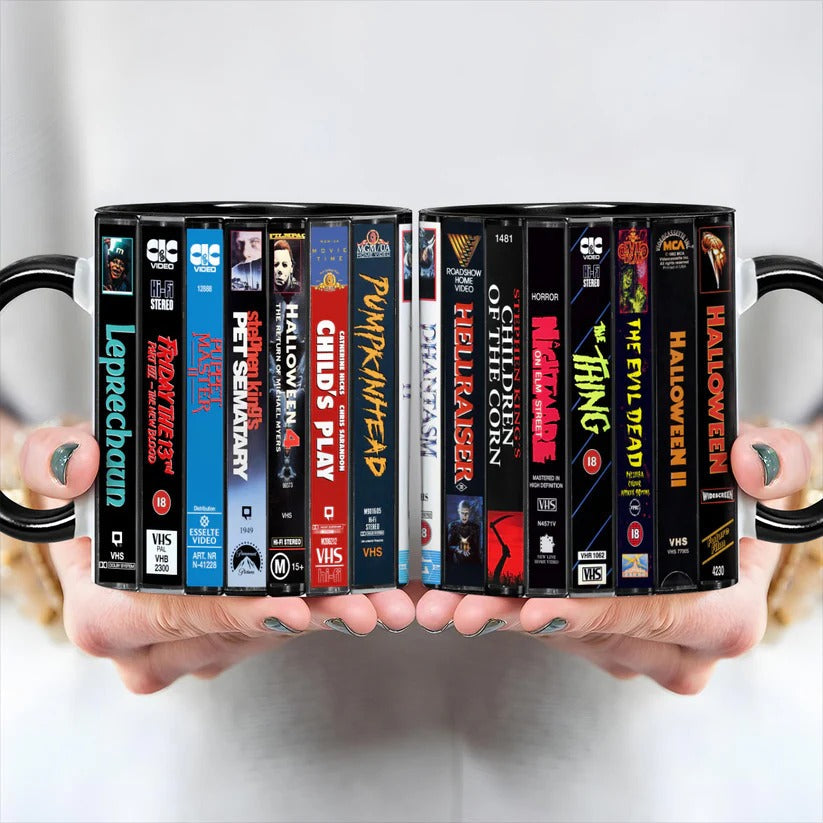 VHS Horror Movies Retro Accent Mug - Ceramic Drinkware Gift GradoCreations