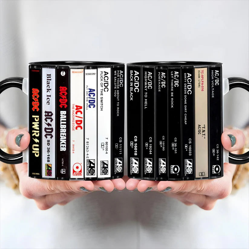 AC/DC Cassette Collection Ceramic Mug for Music Lovers GradoCreations