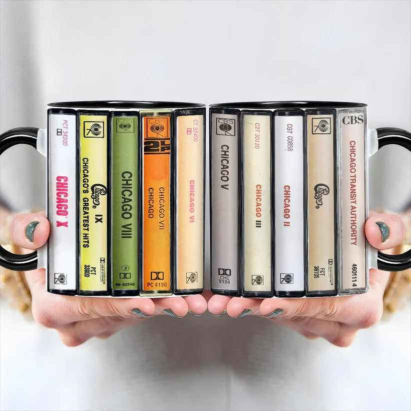 Retro Chicago Albums Cassette Accent Mug Ceramic Gift GradoCreations