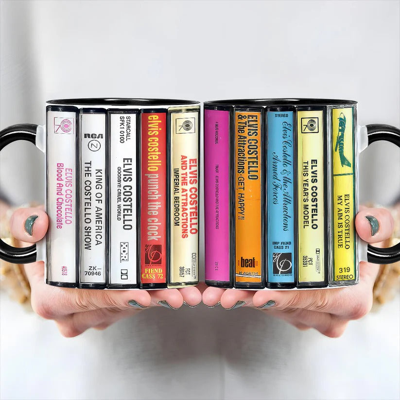 Retro Elvis Costello Albums Cassette Accent Mug Ceramic Drinkware GradoCreations