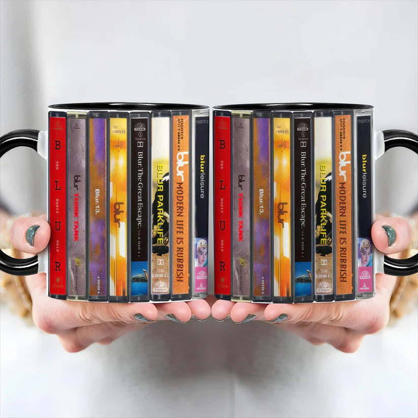 Blur Albums Retro Accent Mug Ceramic Drinkware Gift for Music Lovers GradoCreations
