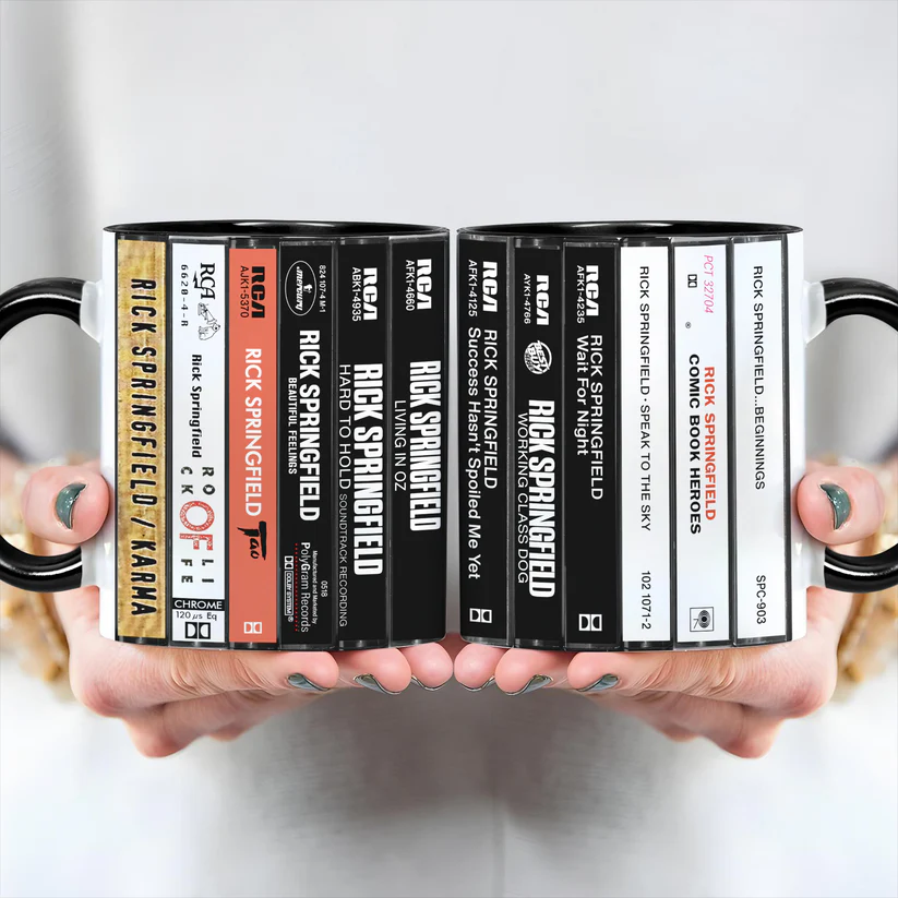 Retro Rick Springfield Cassette Accent Mug Ceramic Gift GradoCreations