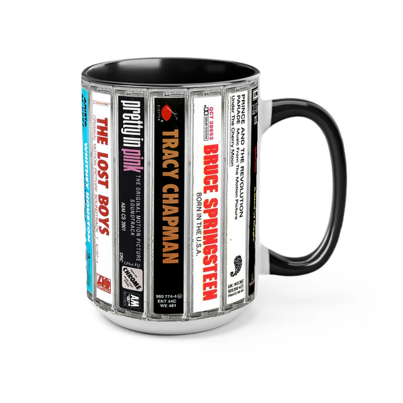 Retro 80s Pop Music Cassette Accent Mug Ceramic Drinkware GradoCreations