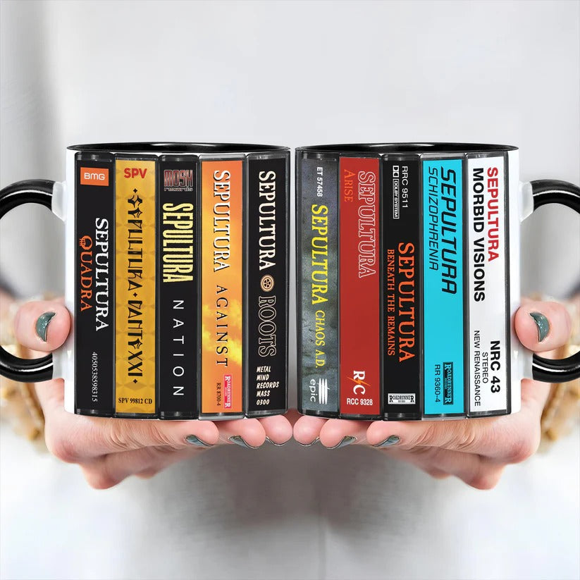 Sepultura Cassette Accent Mug Retro Ceramic Drinkware Gift GradoCreations